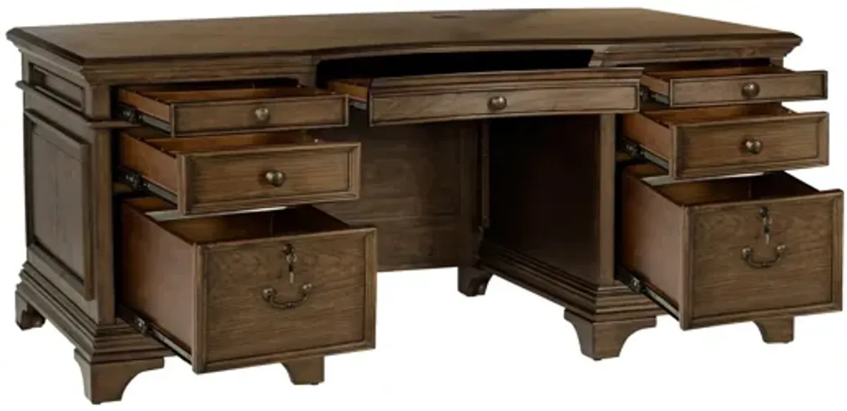 Hartshill 72" 7-drawer Executive Desk - Burnished Oak