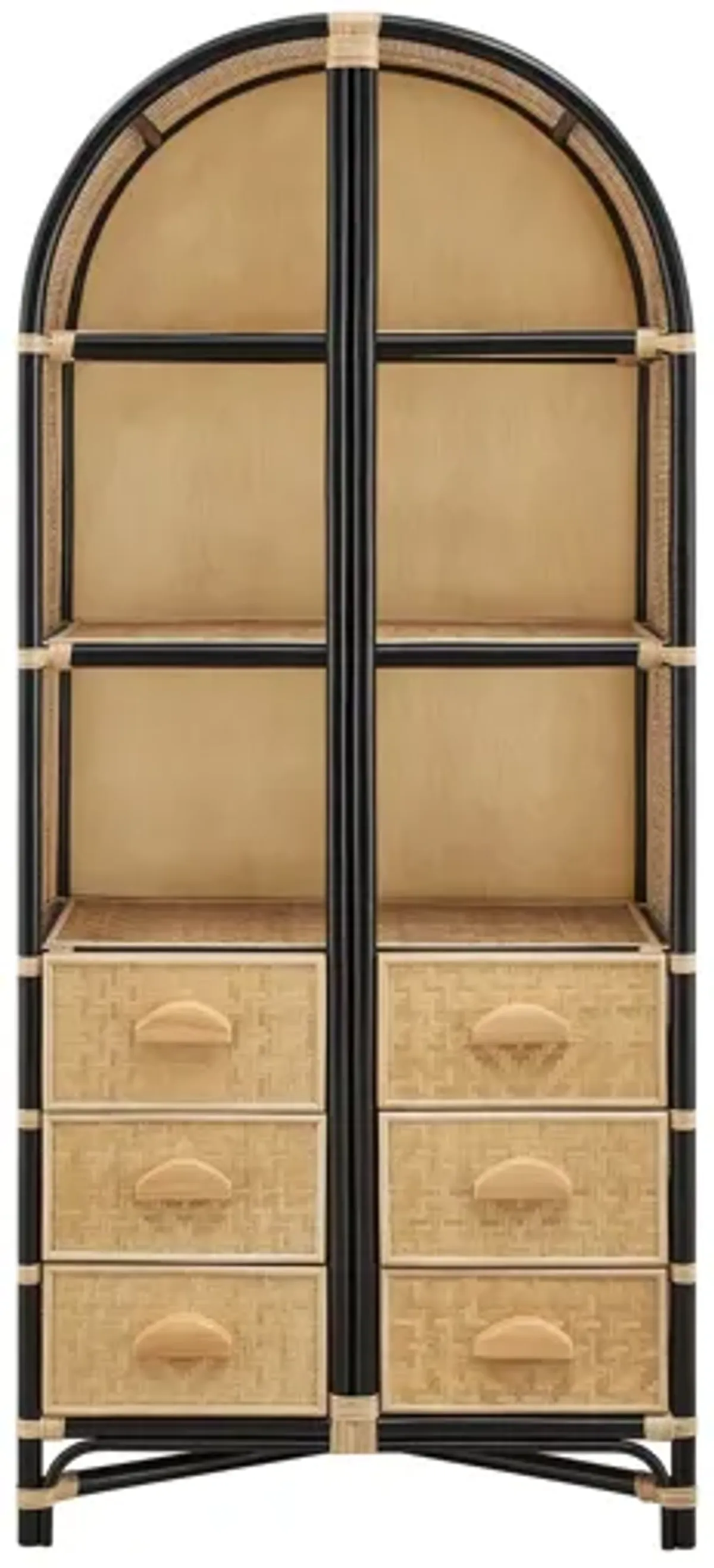 Jane 71" Tall Arched Natural Rattan Bookshelf by Modway