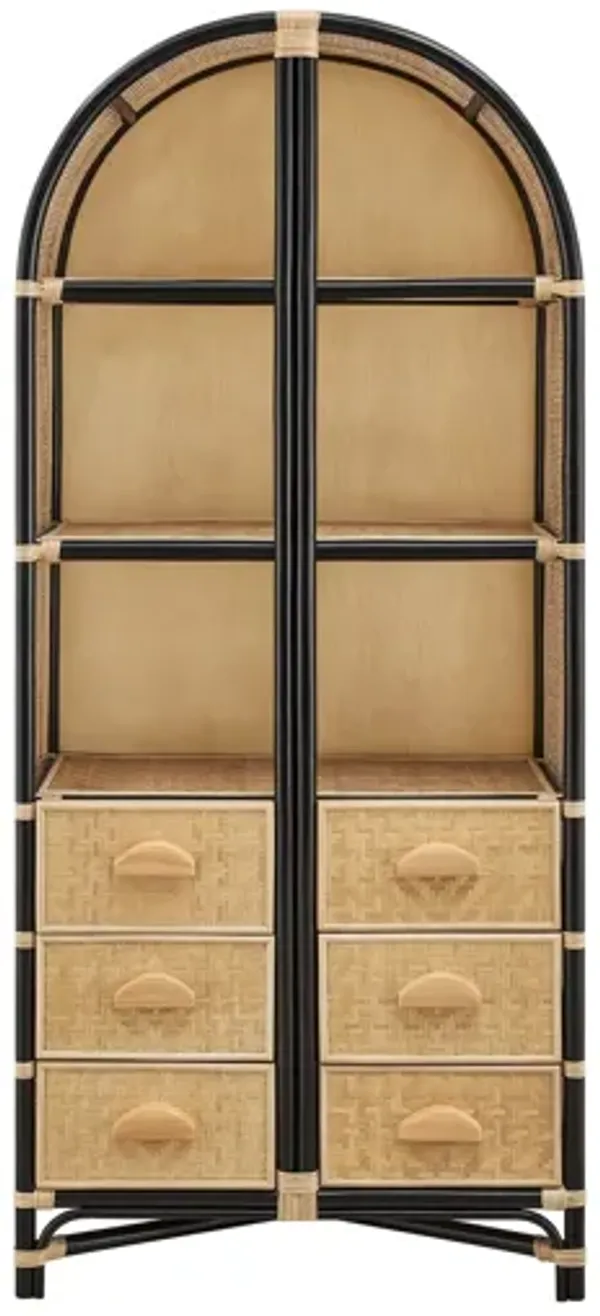 Jane 71" Tall Arched Natural Rattan Bookshelf by Modway