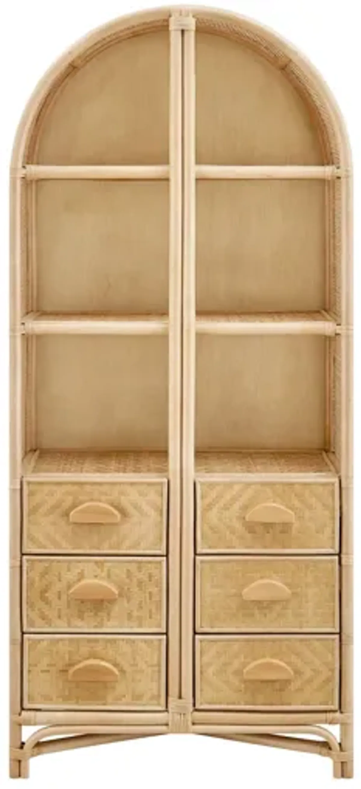 Jane 71" Tall Arched Natural Rattan Bookshelf by Modway