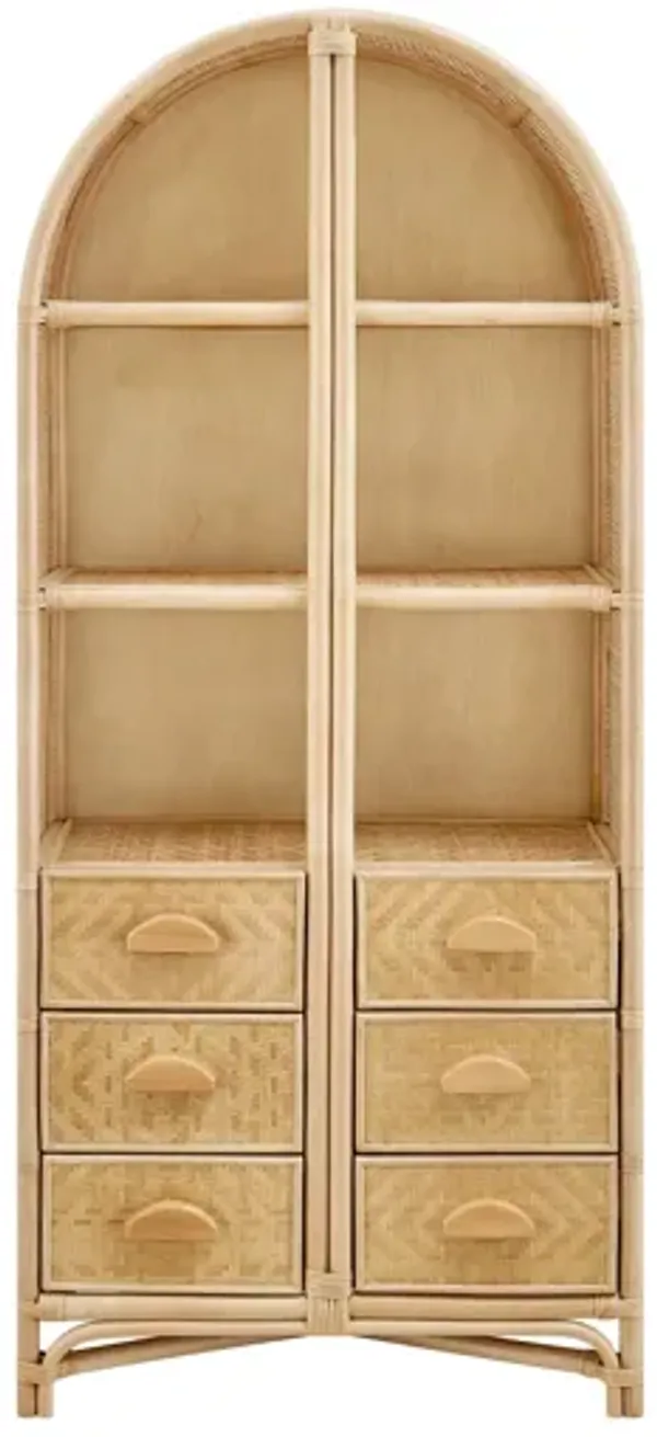 Jane 71" Tall Arched Natural Rattan Bookshelf by Modway