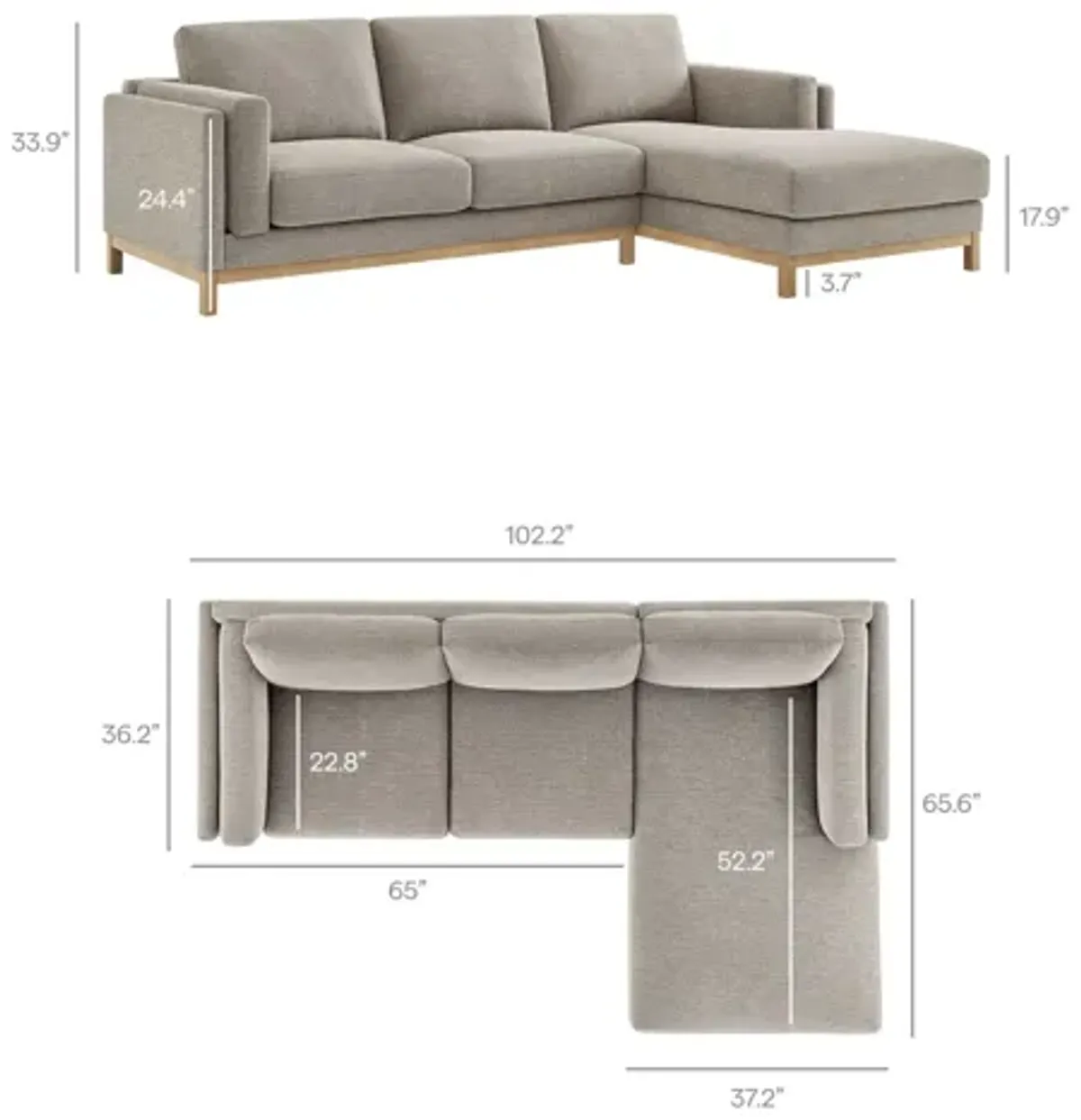 Roscoe Right-Facing Pewter Sectional Sofa with Chaise by Modway