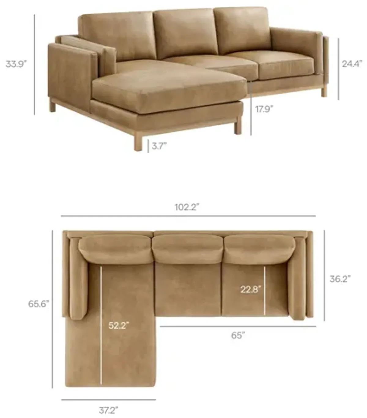 Roscoe Left-Facing Toast Sectional Sofa with Chaise by Modway