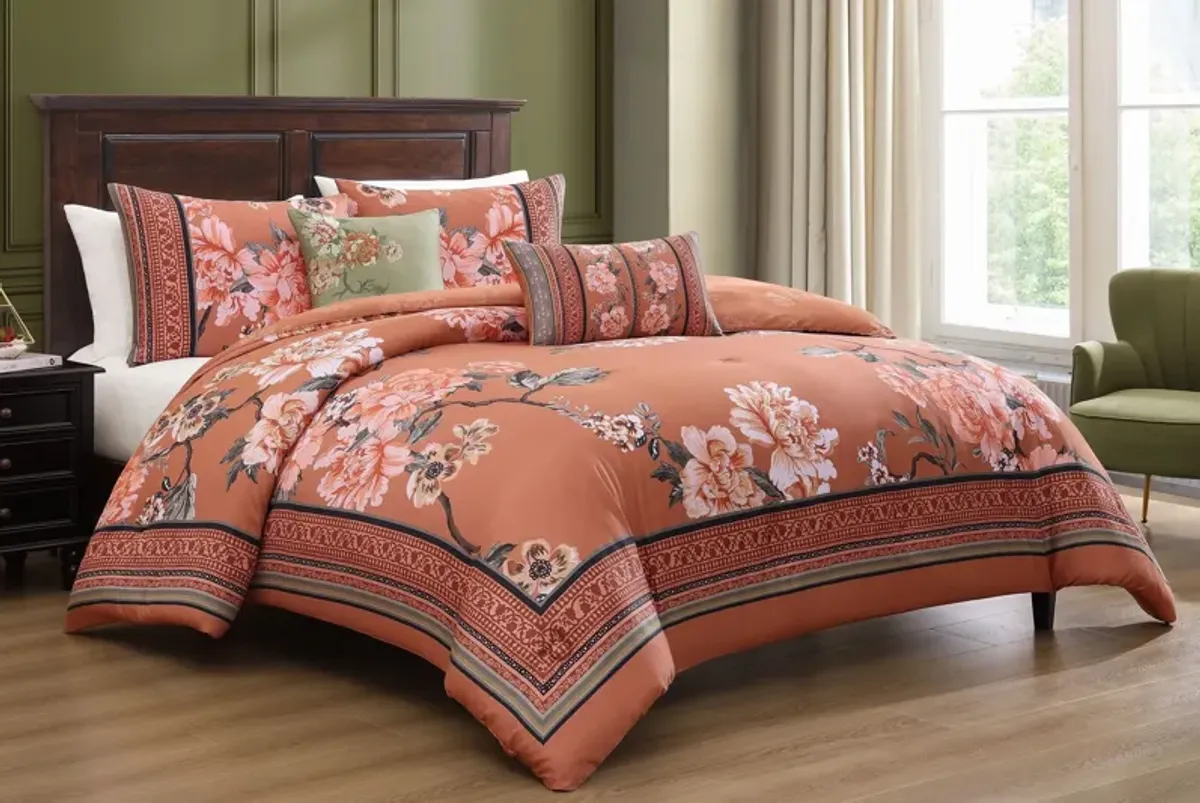 Rossana 5 Piece 100% Cotton Reversible Comforter Set - Queen