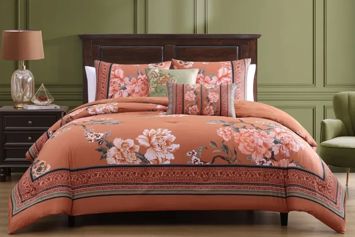 Rossana 5 Piece 100% Cotton Reversible Comforter Set - Queen