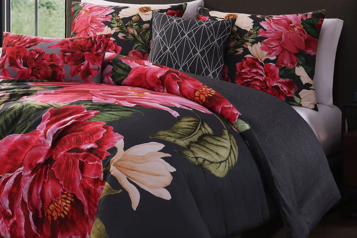 Flower Garland 5 Piece 100% Cotton Reversible Comforter Set - Queen