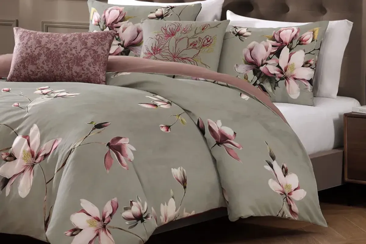Purple Lilies 5 Piece 100% Cotton Reversible Comforter Set - Queen