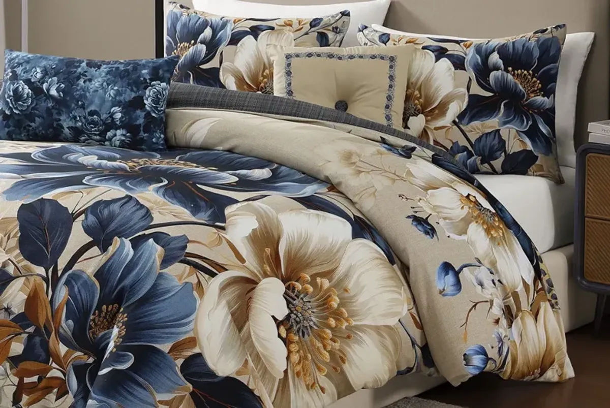 English Manor 5 Piece 100% Cotton Reversible Comforter Set - Queen