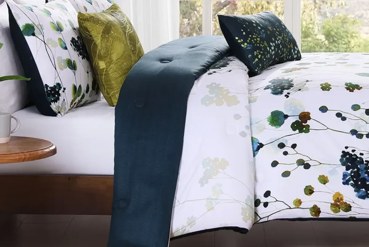 Abstract Vines 5 Piece 100% Cotton Reversible Comforter Set - Queen