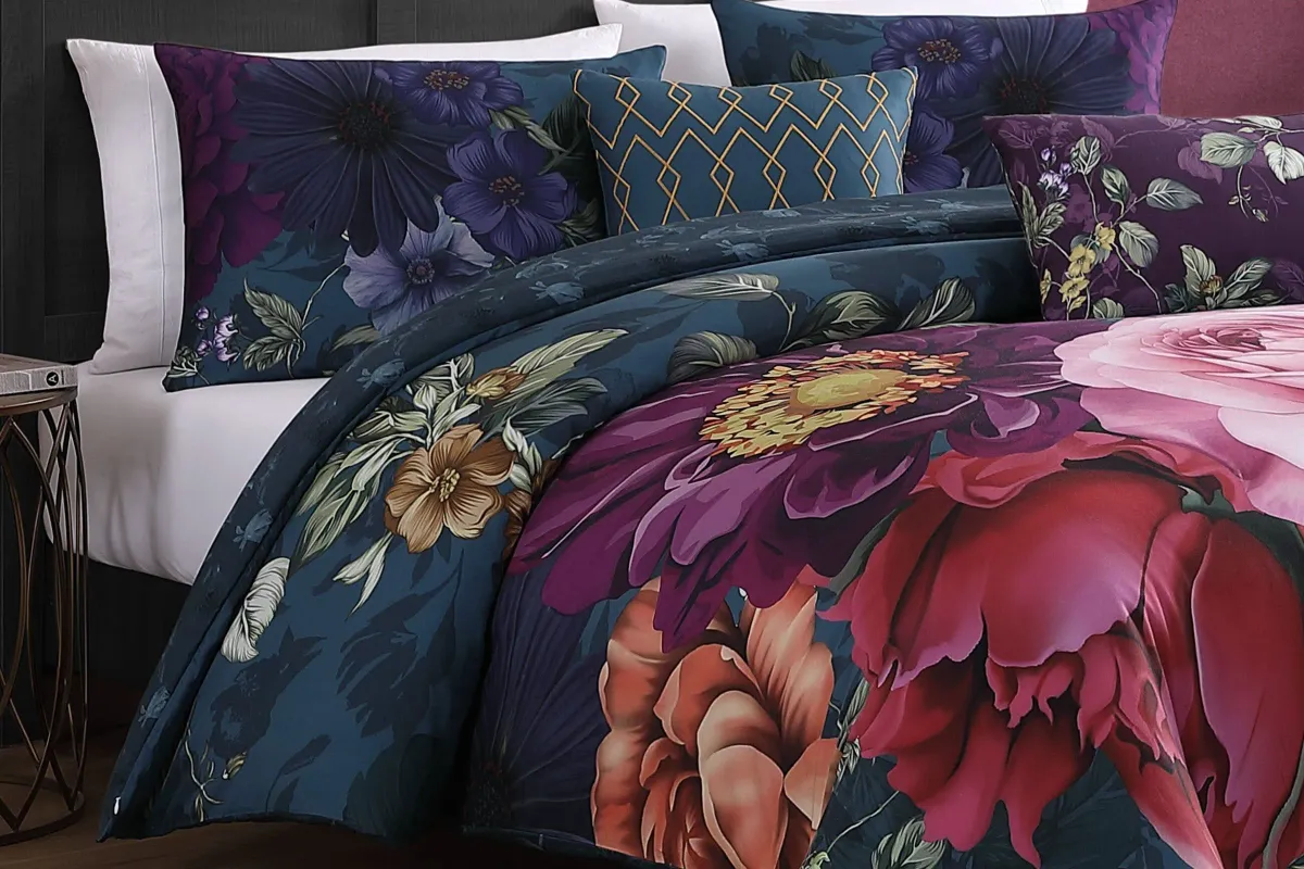 Vibrant Flora 5 Piece 100% Cotton Reversible Comforter Set - King