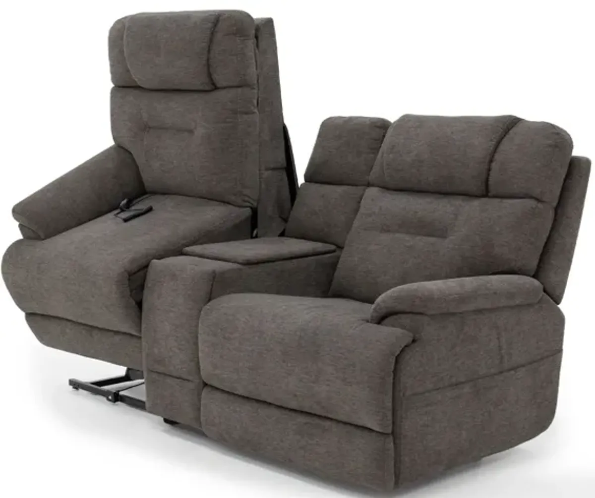 Zofa Umber Triple Power Reclining Sleep Console Loveseat with Left Arm Facing Lift Recliner by Flexsteel
