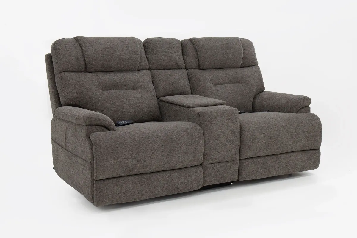 Zofa Umber Triple Power Reclining Sleep Console Loveseat with Right Arm Facing Lift Recliner by Flexsteel
