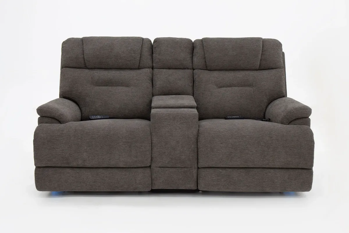 Zofa Umber Triple Power Reclining Sleep Console Loveseat with Right Arm Facing Lift Recliner by Flexsteel