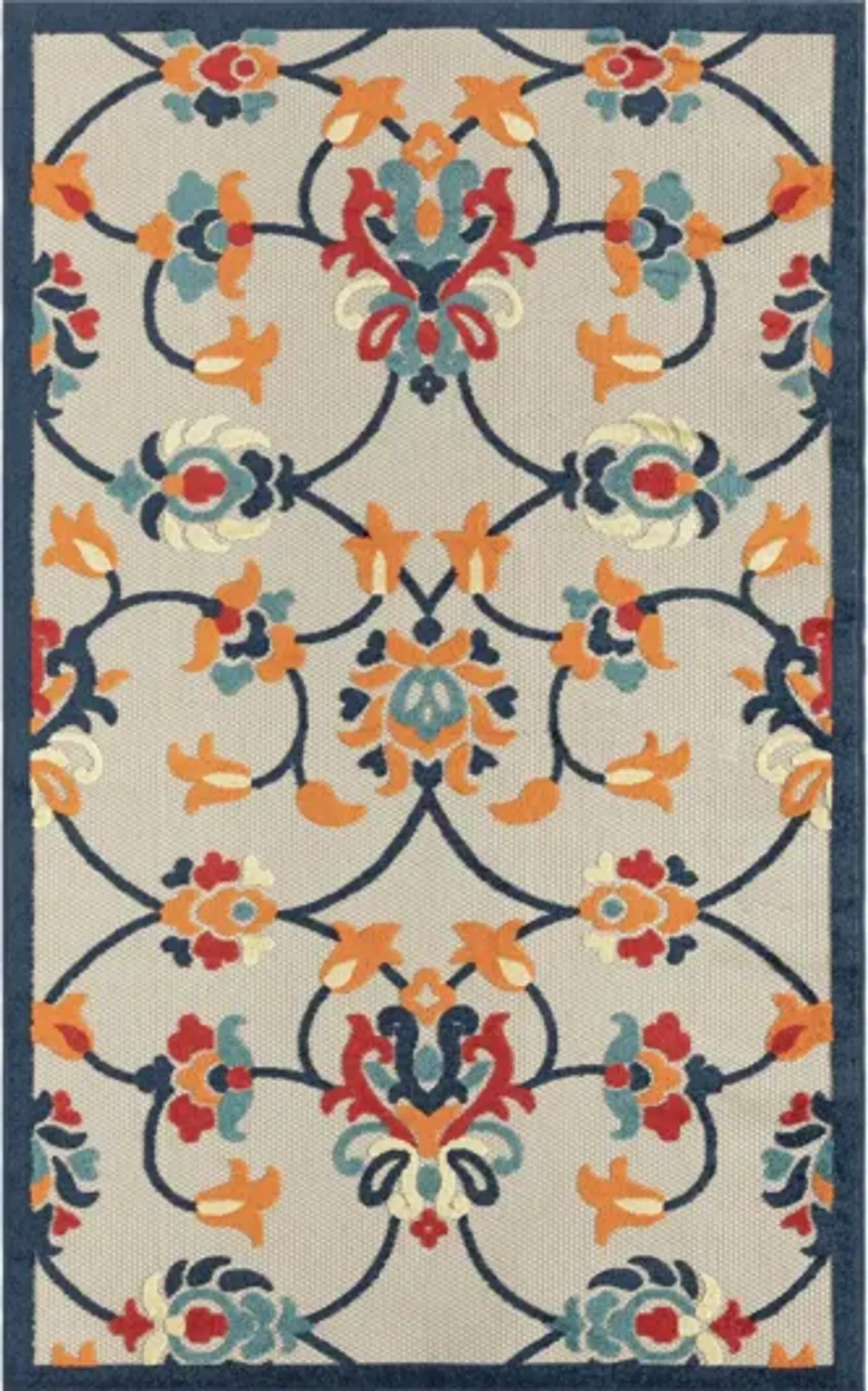 Copa Cabana Orange and Blue Floral 7'10" x 9'10" Outdoor Rug