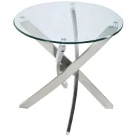 Brushed Nickel and Glass End Table