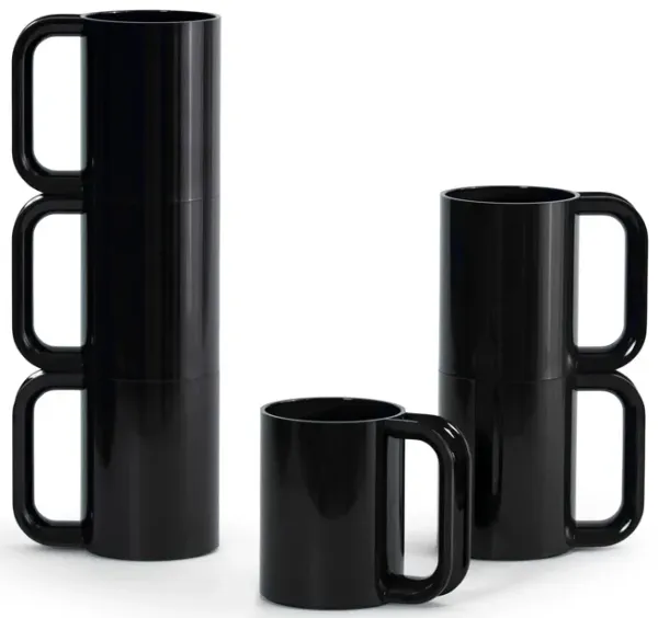 Maxmug Stackable Coffee Mugs - Vignelli Design - Heller Maxmug - Set of 6 / Black