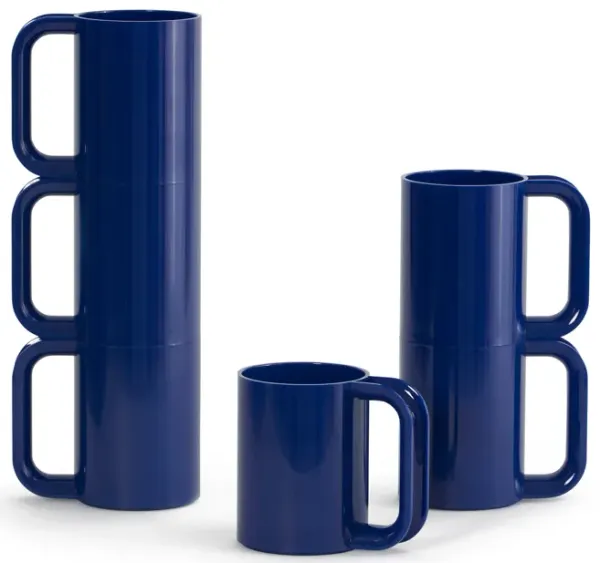 Maxmug Stackable Coffee Mugs - Vignelli Design - Heller Maxmug - Set of 6 / Blue