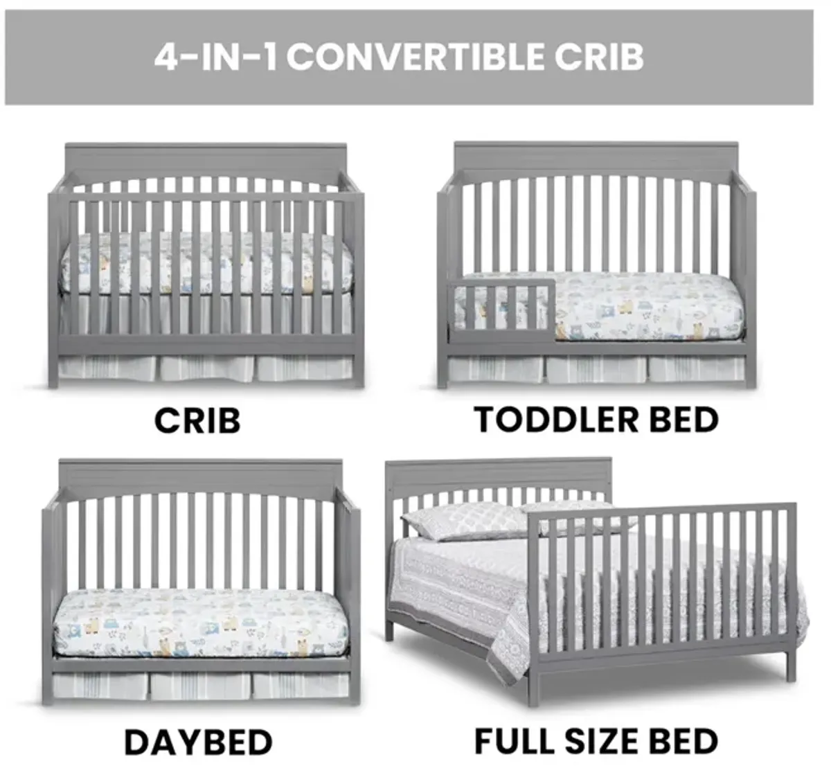 Fallon 4-In-1 Convertible Crib - Grey