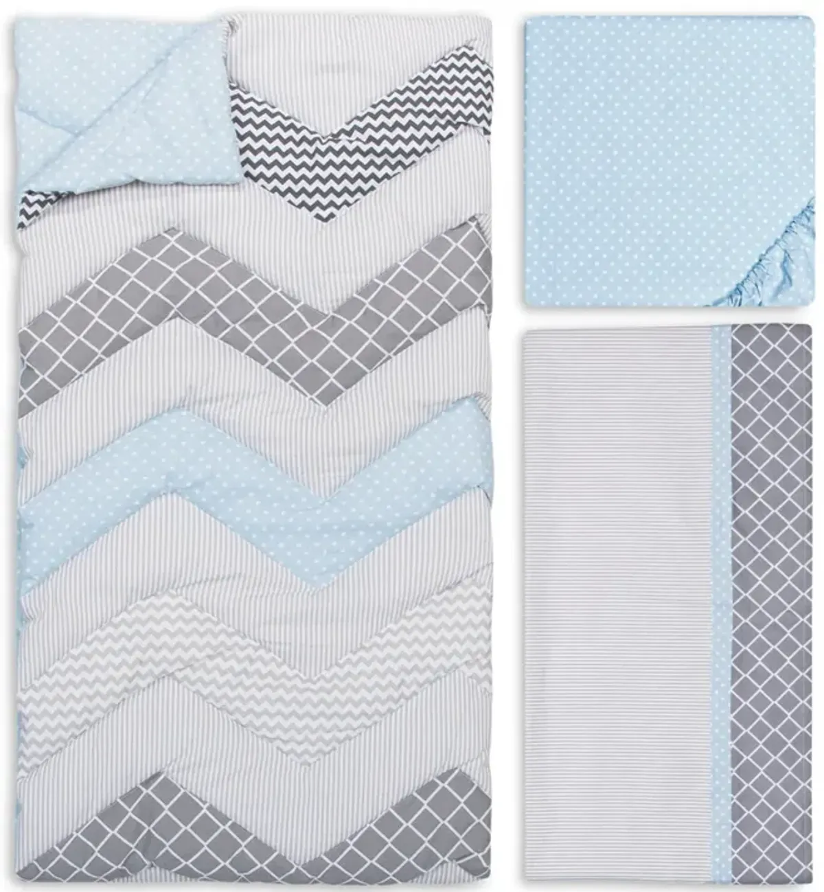 Chevron Crib Bedding - Blue Taffy