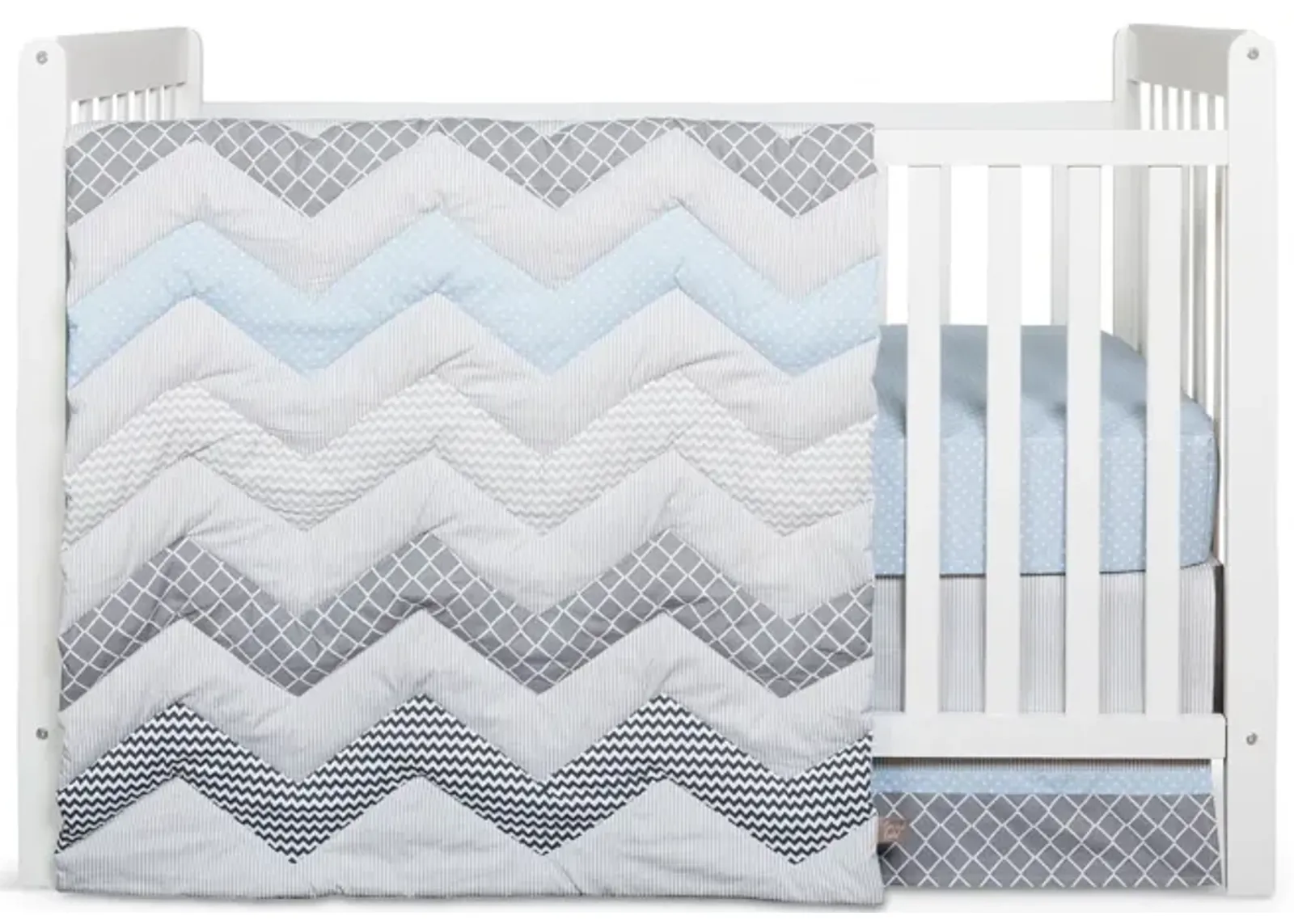 Chevron Crib Bedding - Blue Taffy