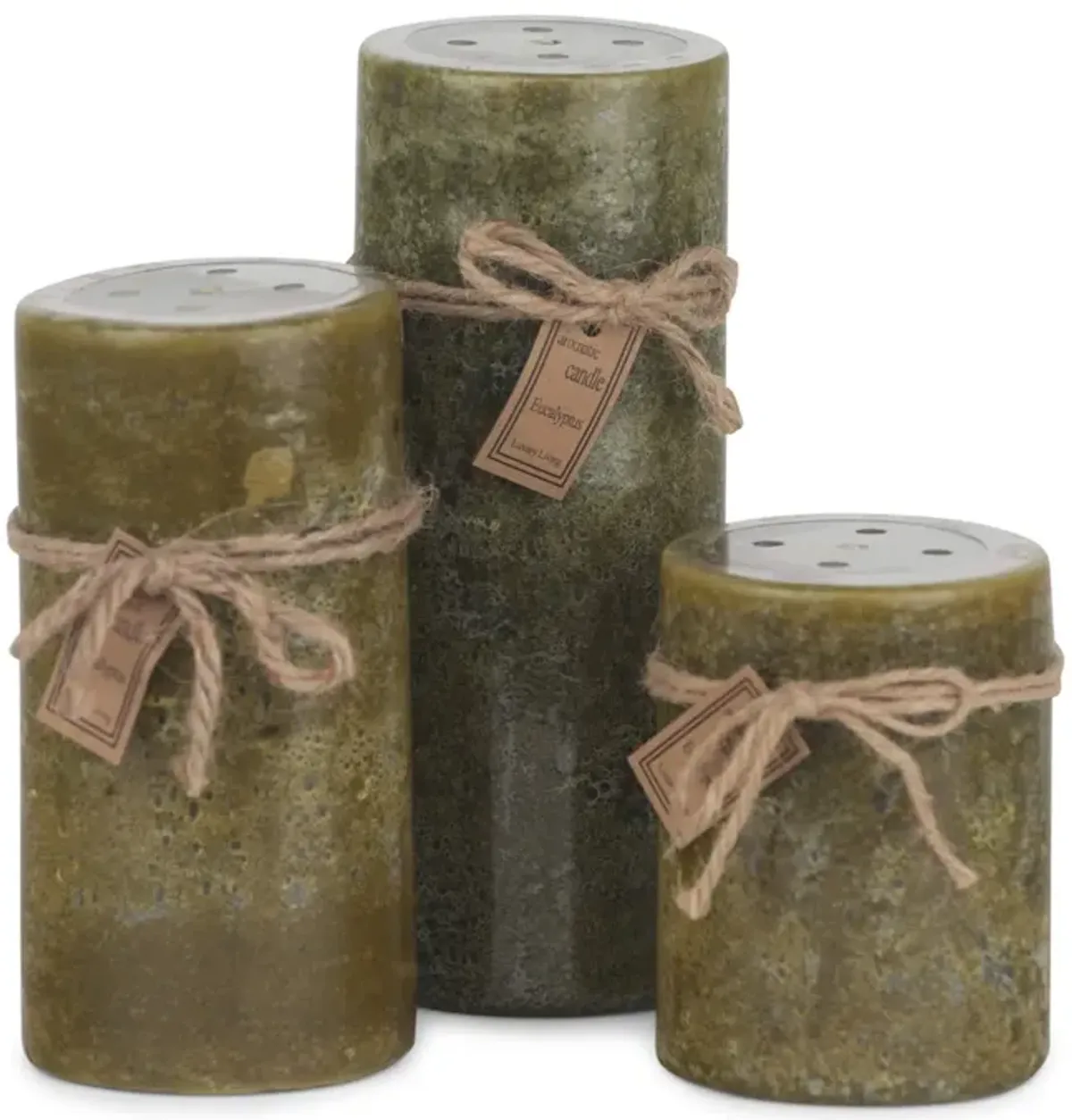 Green Eucalyptus Perforated Pillar Candle - Small