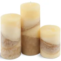 Beige Vanilla Cinnamon Zigzag Pillar Candle - Small
