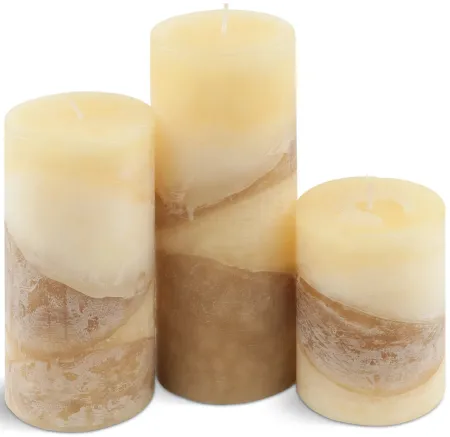 Beige Vanilla Cinnamon Zigzag Pillar Candle - Small