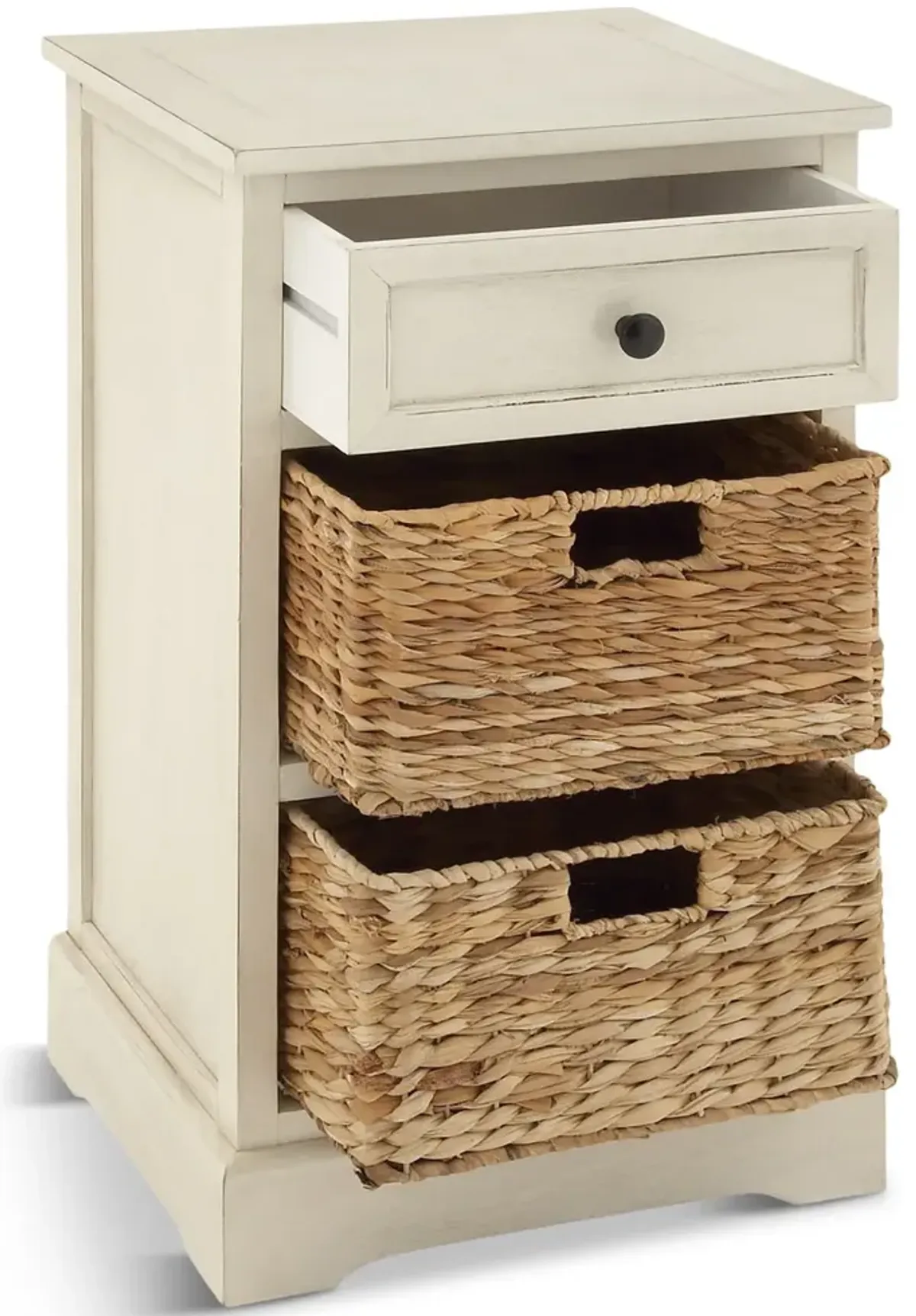 Wicker Basket Side Chest - White