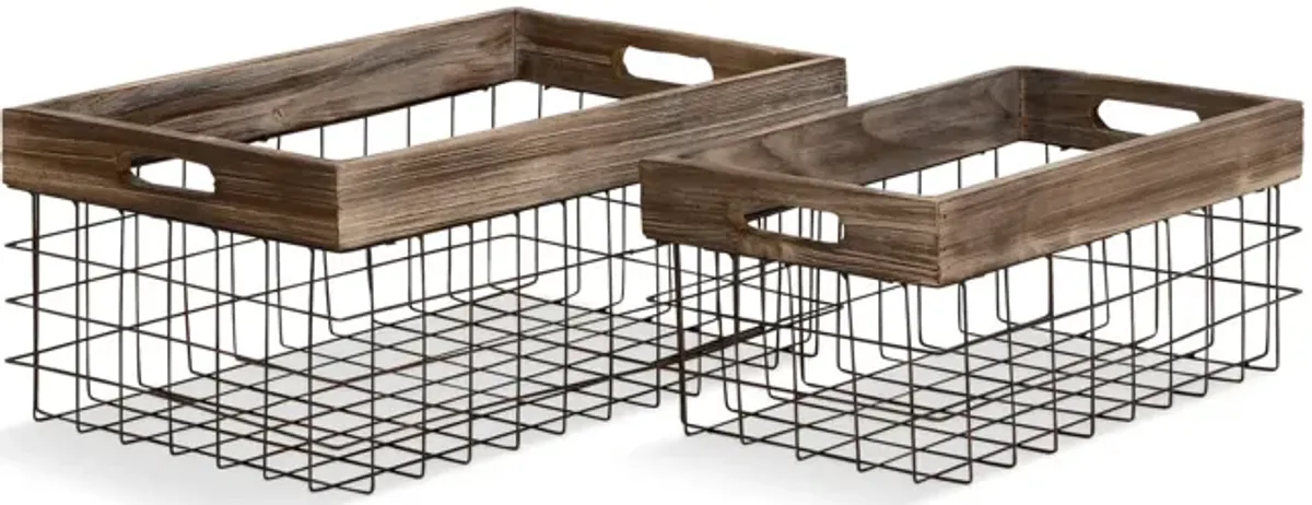 Metal Wood Baskets - Set of 2