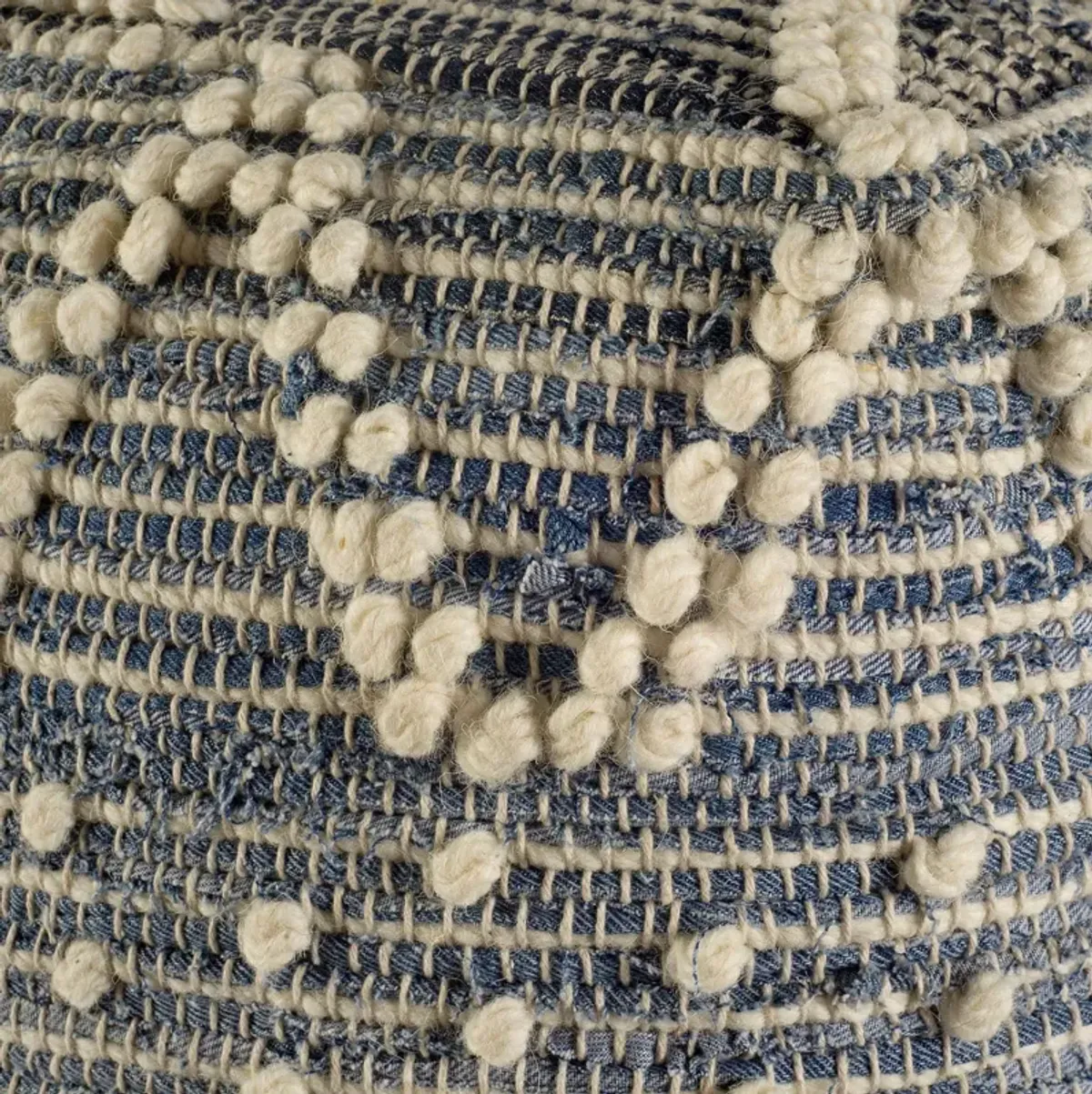 Rofi Blue Denim And Ivory Stitched Pouf