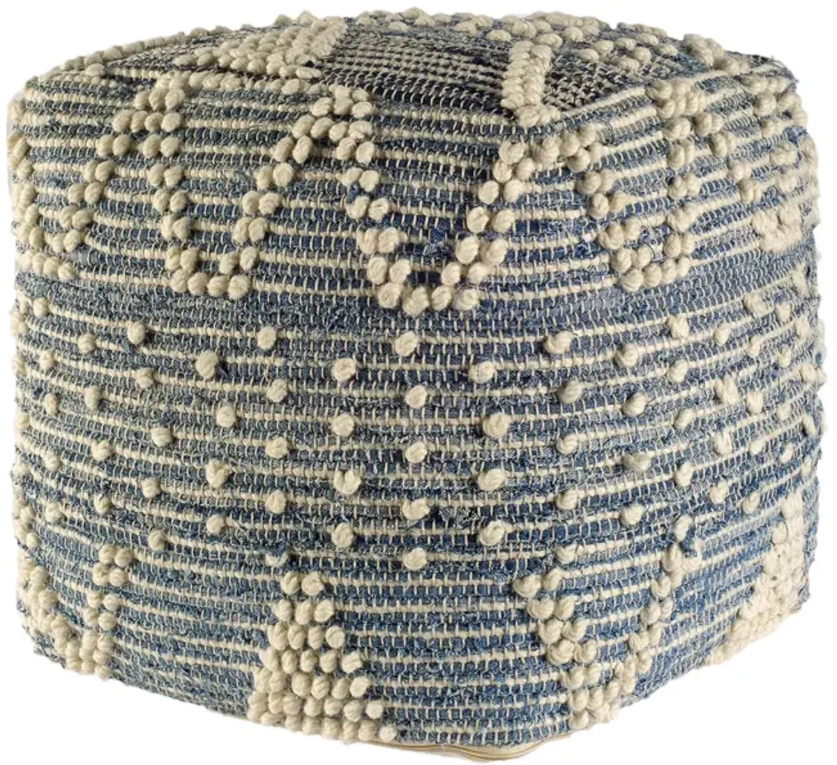 Rofi Blue Denim And Ivory Stitched Pouf