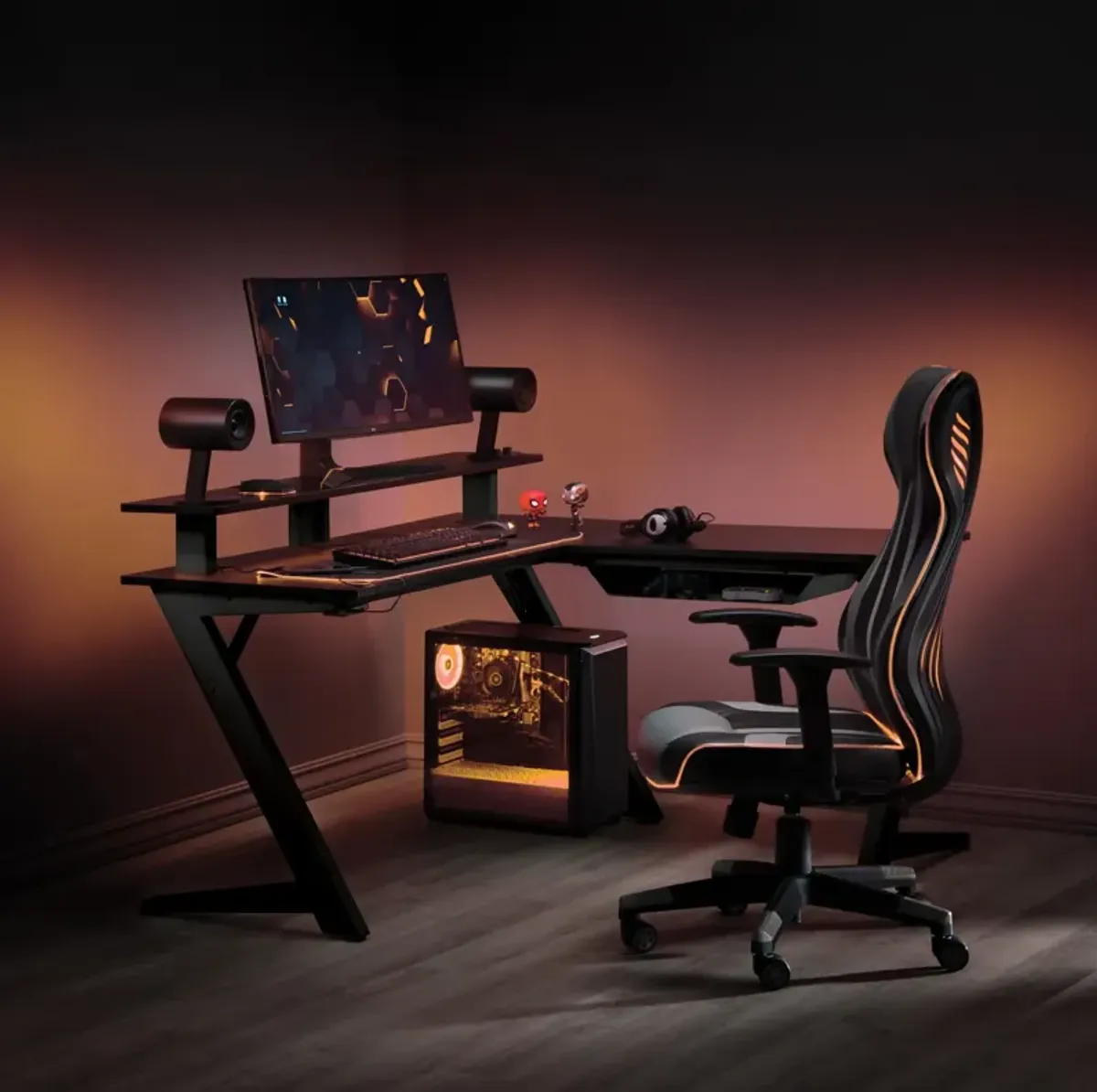 Level Up Gaming Desk With Return And Bluetooth Lighting