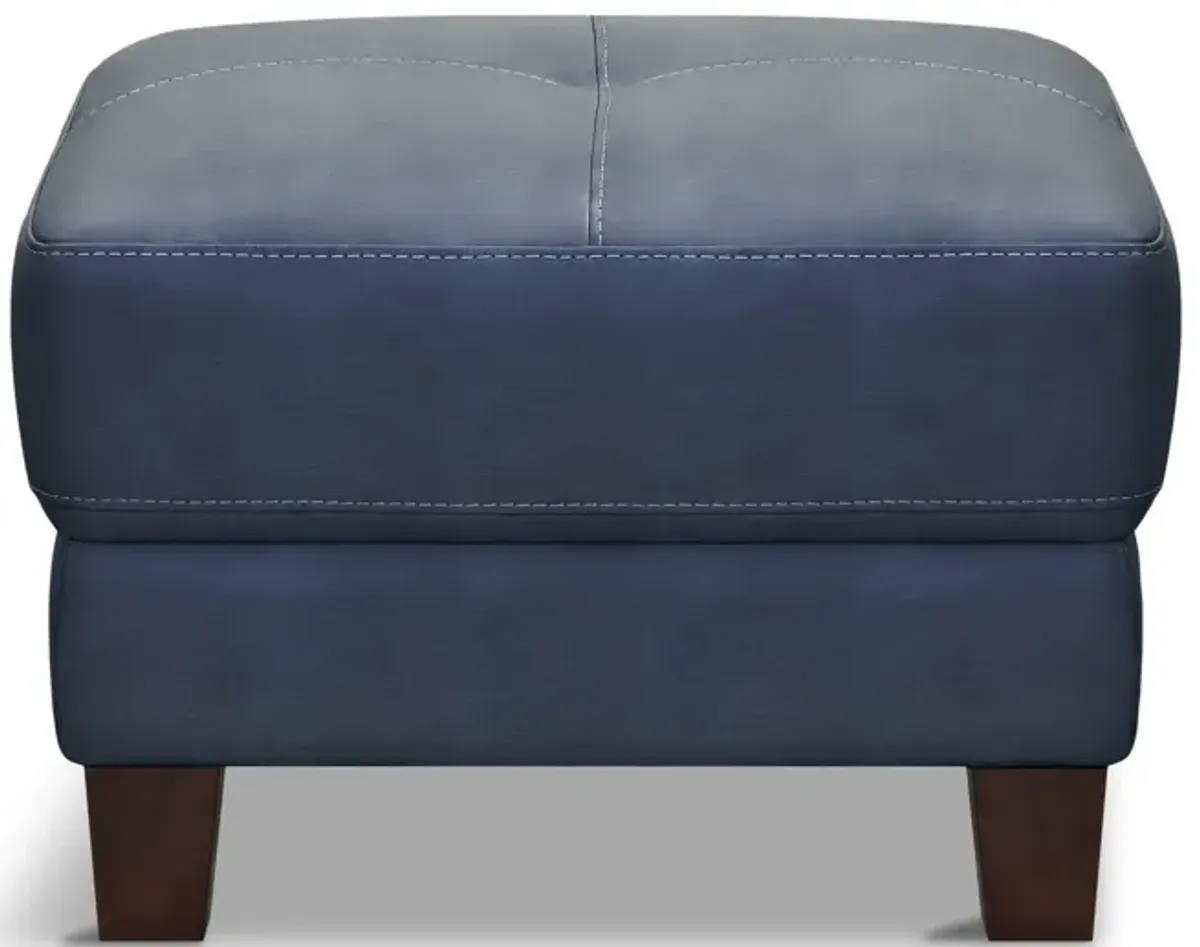 Madden Leather Ottoman - Blue