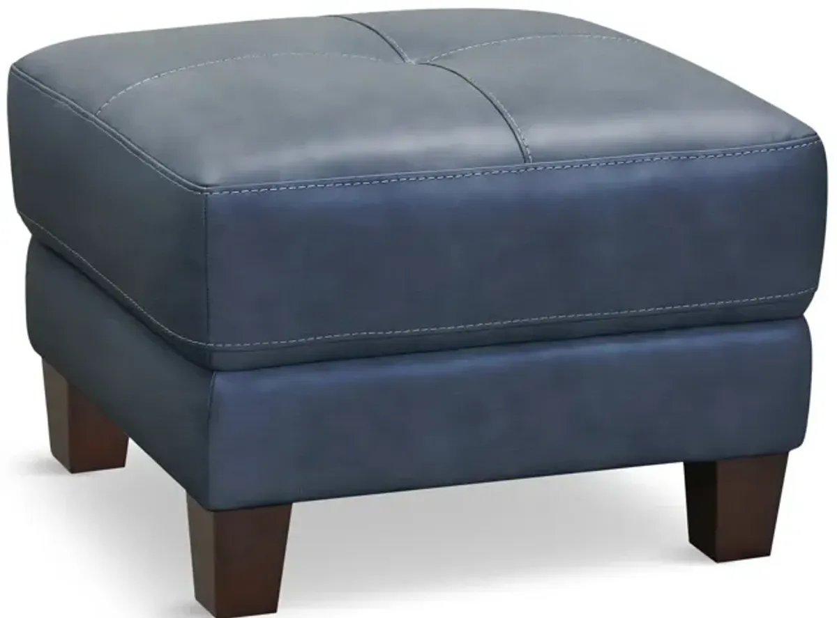 Madden Leather Ottoman - Blue