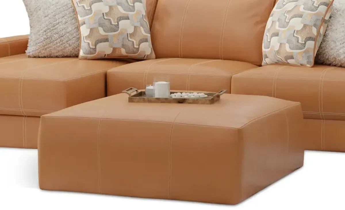 Ken Leather Ottoman - Cognac