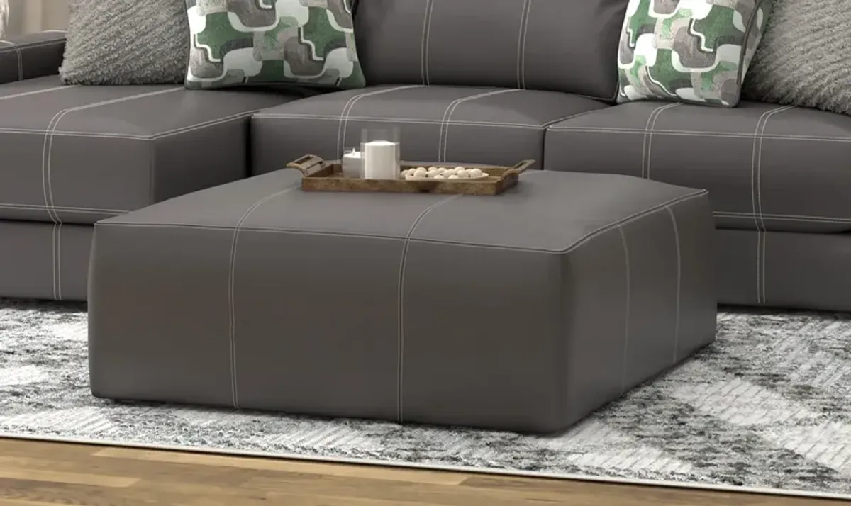 Ken Leather Ottoman - Charcoal