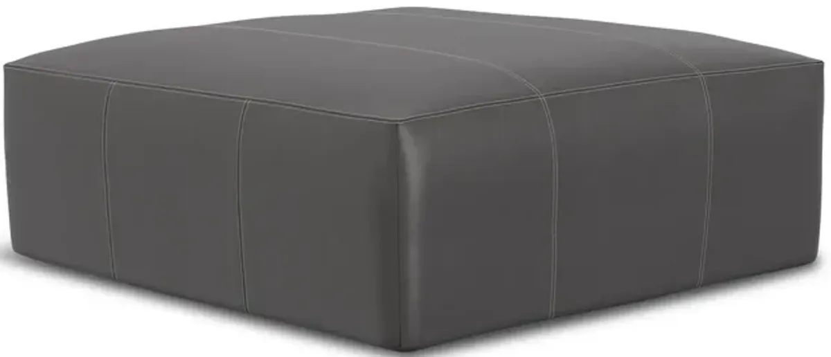 Ken Leather Ottoman - Charcoal