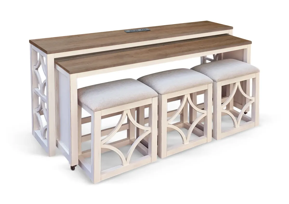 Malcolm Sofa Table with Nesting Table and 3 Stools