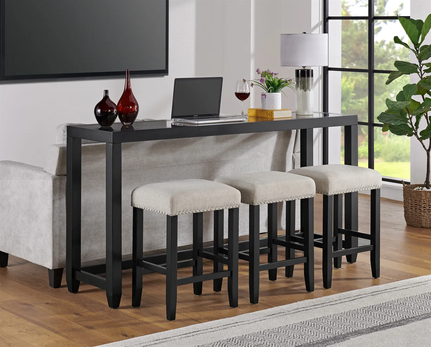 Lander Sofa Table with 3 Stools