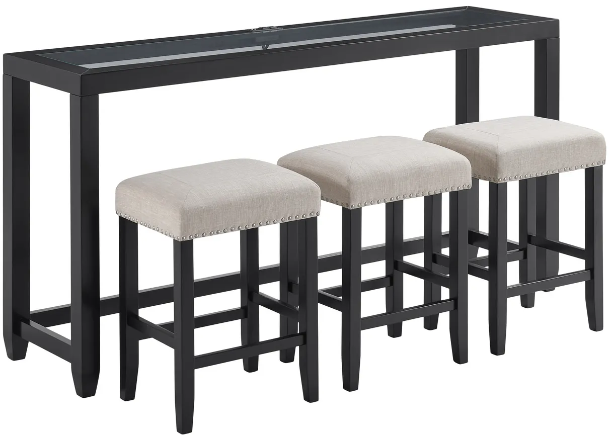 Lander Sofa Table with 3 Stools