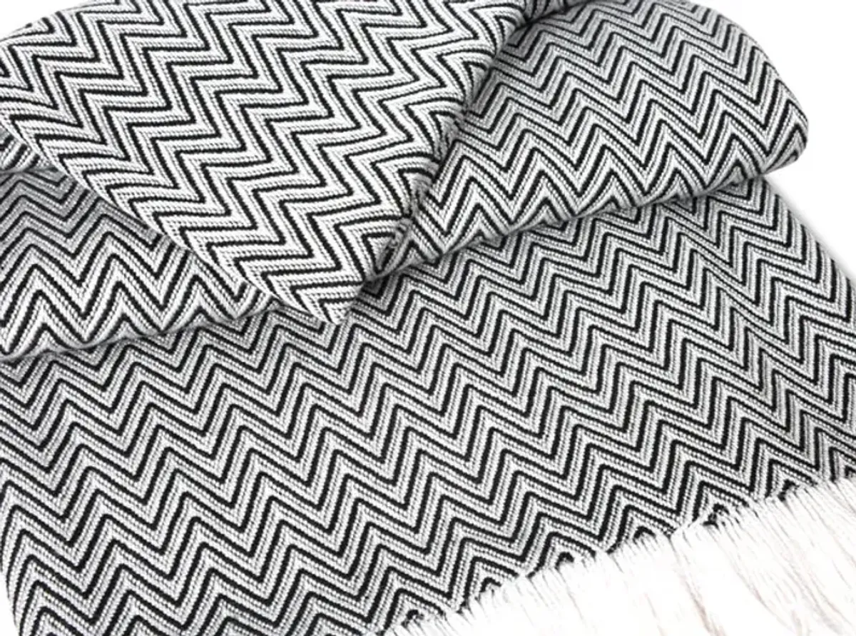 Sunbrella Throw Blanket - Black Zig Zag