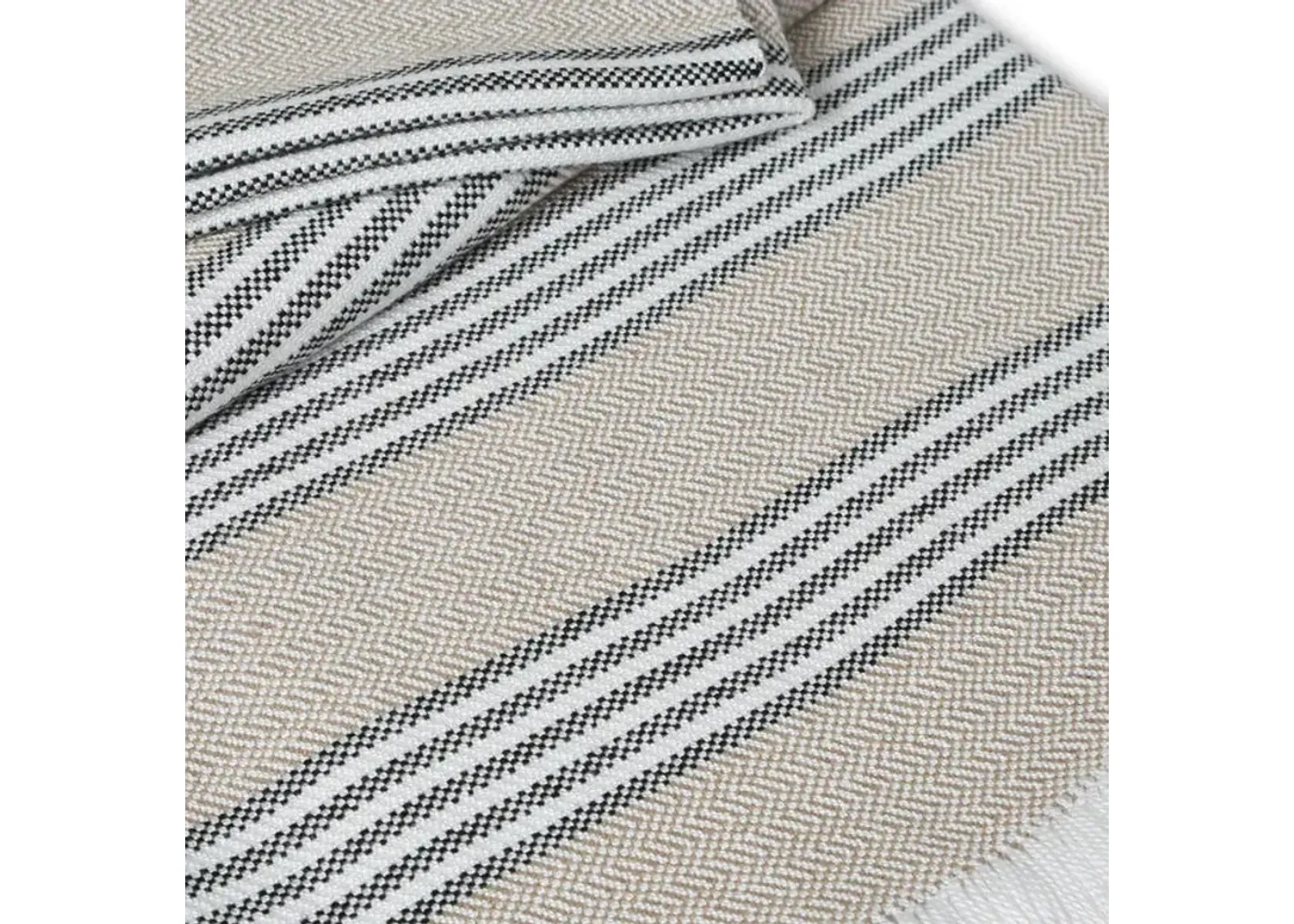 Sunbrella Throw Blanket - Heather Beige And Black Stripe