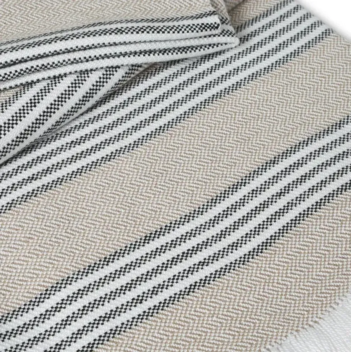 Sunbrella Throw Blanket - Heather Beige And Black Stripe