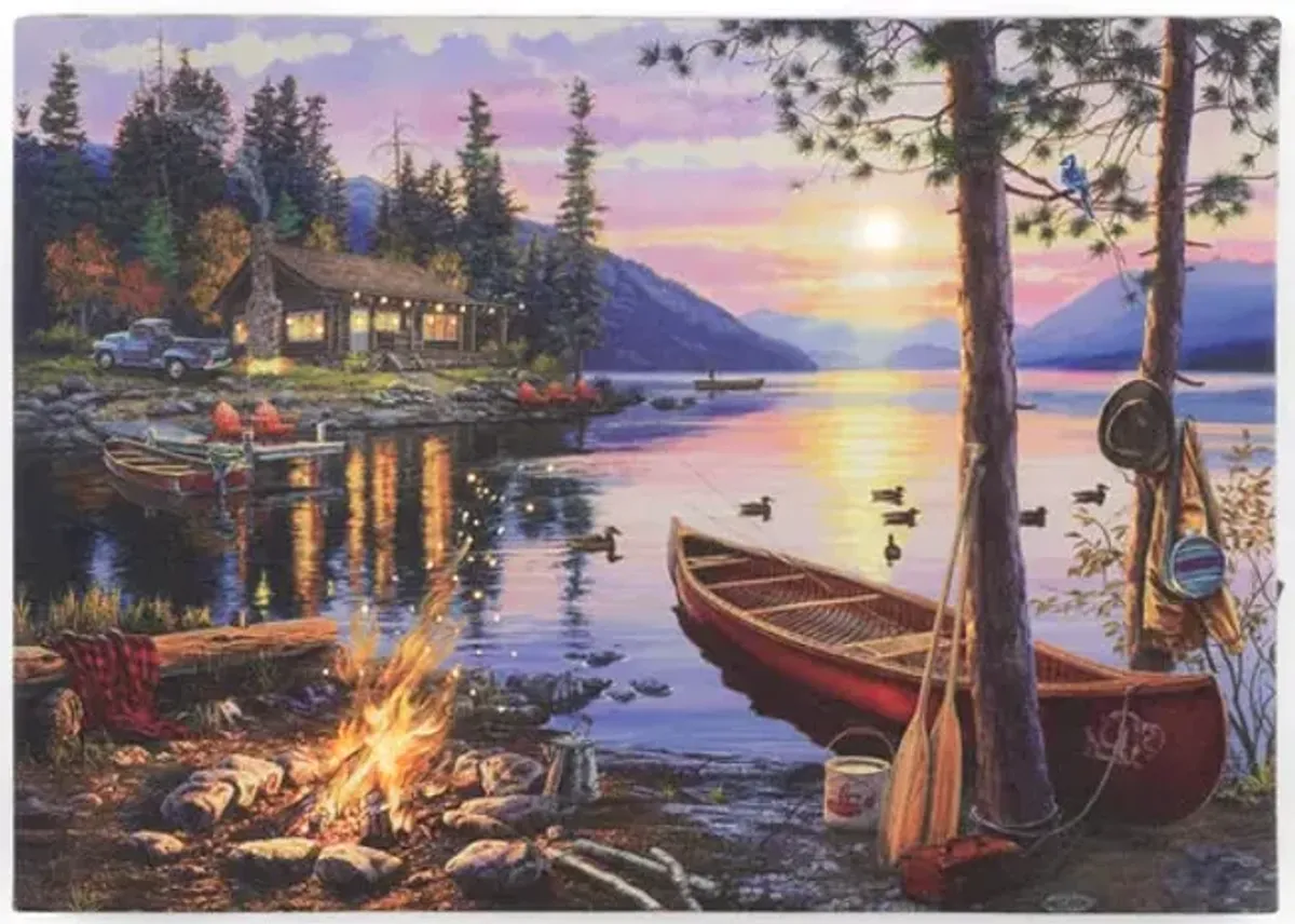 Lake Cabin Canoe Canvas Art