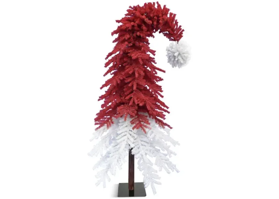 Santa Hat 7  Artificial Christmas Tree With Red And White LED Lights