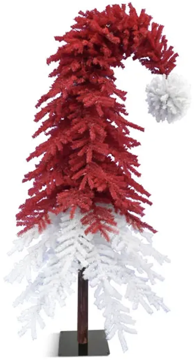 Santa Hat 7  Artificial Christmas Tree With Red And White LED Lights