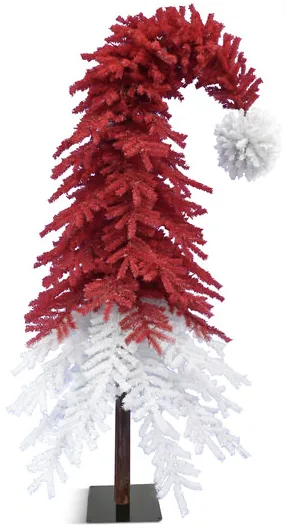 Santa Hat 9  Artificial Christmas Tree With Red And White LED Lights