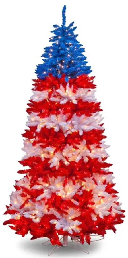 Patriotic 7.5  Pre-Lit Artificial Christmas Tree with Clear Lights