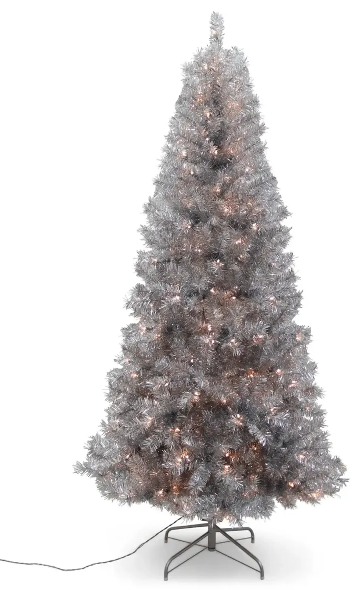 Silver Tinsel 7  Artificial Christmas Tree With 250 Clear Lights