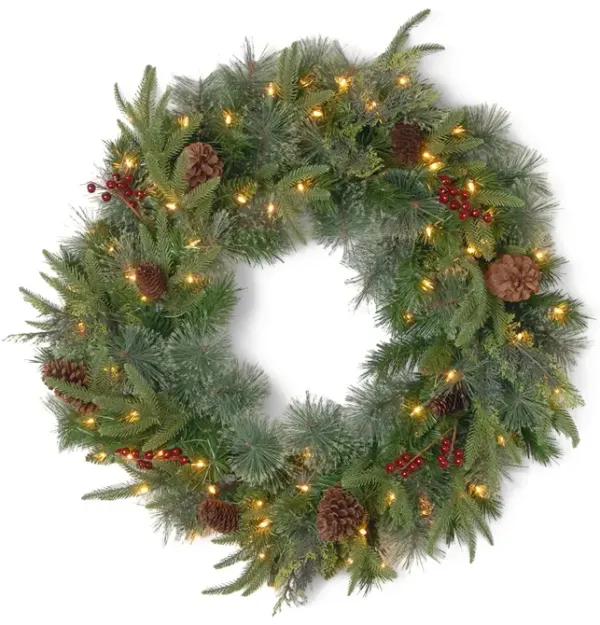 Cashmere Pine 30  Pre-Lit Wreath With Red Berries And Pine Cones